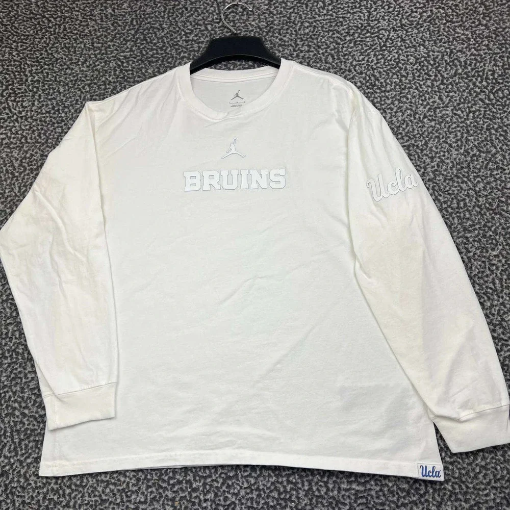 Air Jordan UCLA Bruins Shirt Men Large White Long Sleeve Crewneck Cotton L